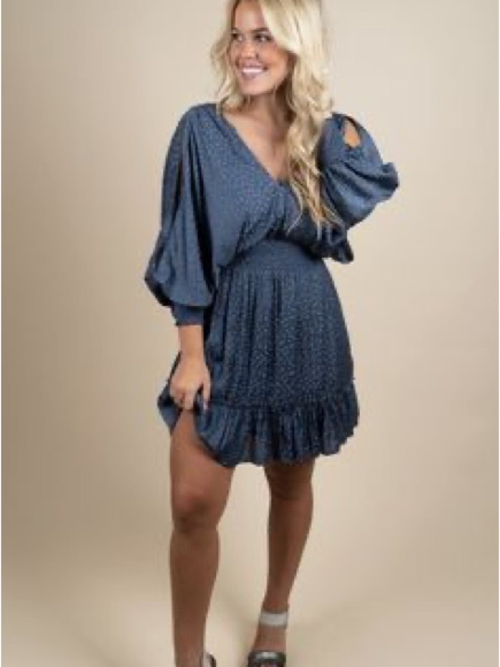 Lovestitch Blue Star, Smocked Waist Mini Dress